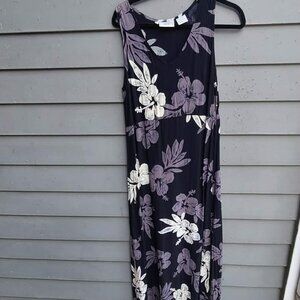 Back East 100% Rayon Black Gray White Hibiscus Maxi Dress size Large